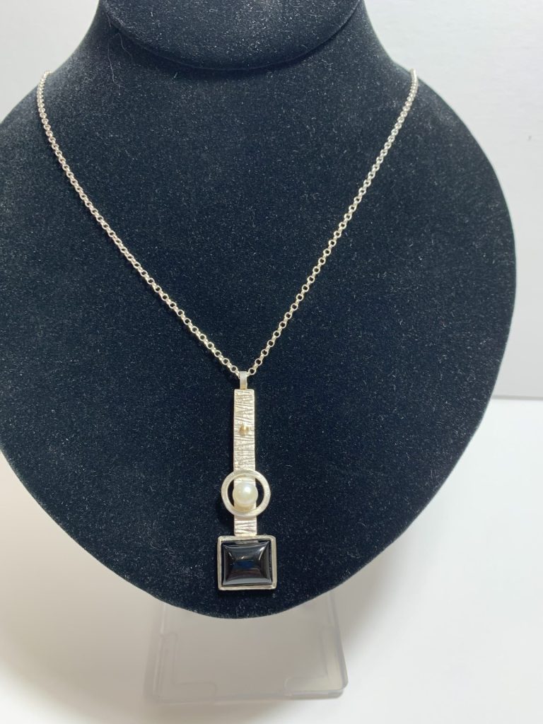 "Sterling Silver with Freshwater Pearl and Onyx Necklace" Bill Wismar